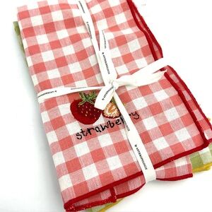 Anthropologie Embroidered Cotton Napkins Strawberry, Pear, Banana Watermelon
